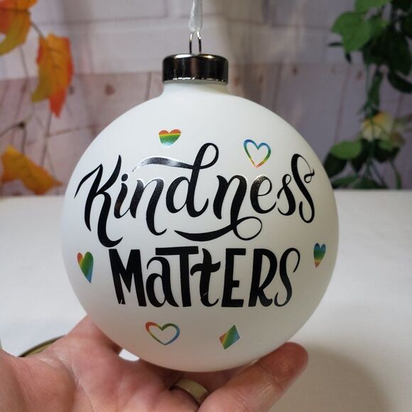 Novogratz Kindness Matters White & Black Glass Christmas Tree Ornament - Picture 4 of 9